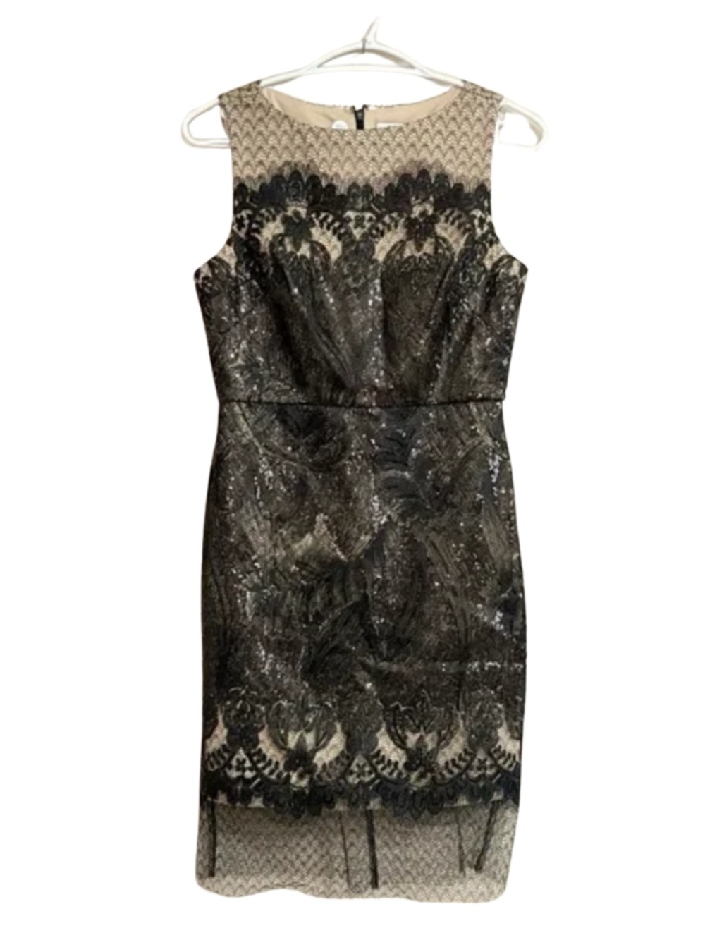 Julia Jordan Black & Nude Cocktail Dress Intricate Sequin Gorgeous Lace